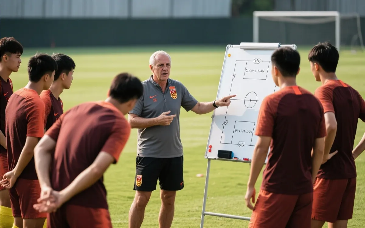 教练在战术板前指挥与球员训练的场景
