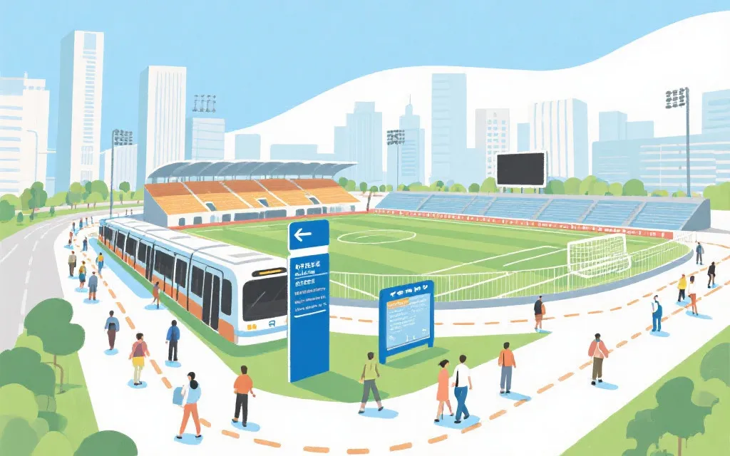 加拿大城市球场改造与交通接驳示意风格画面，体现世界杯带动的城市升级